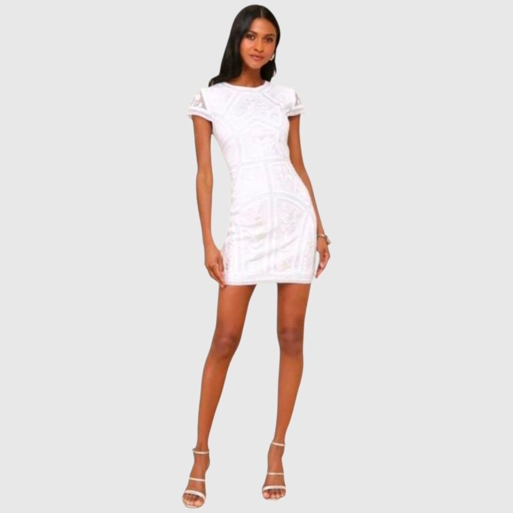 Lulus Women Spread Your Shine White Sequin Embroidered Dress Small Floral Sexy